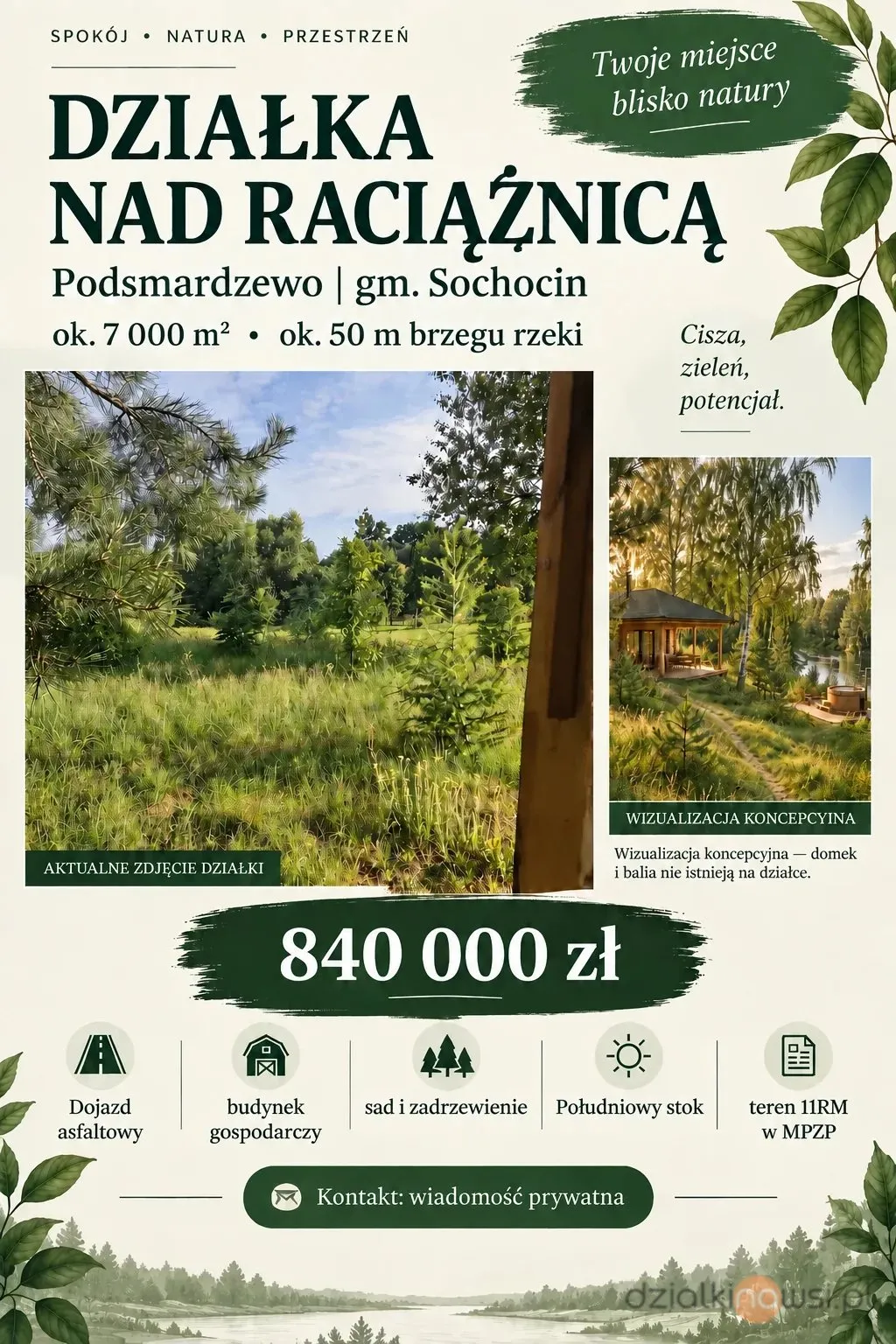Działka budowlana z linią brzegową blisko Warszawy 1 h S7